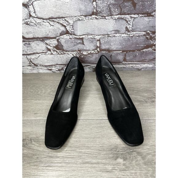 VANELi Black Suede Leather Office Career Work Block Heel Shoes Women Sz 8N US/38 - Picture 2 of 16